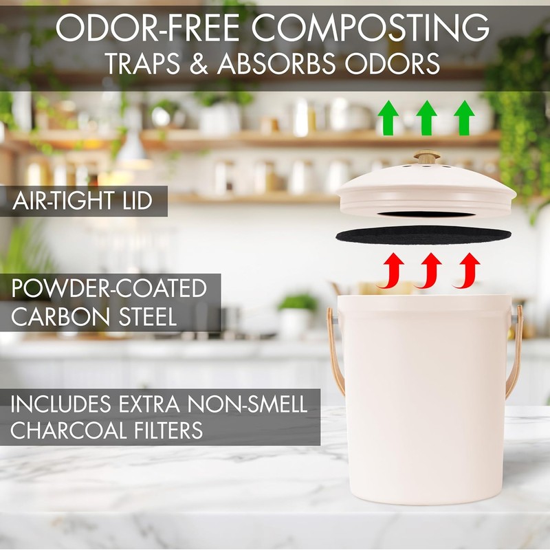 Beautiful Kitchen Compost Bin with Smell Proof Lid - Rust