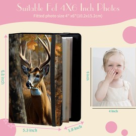 Photo Album 4x6 Photos - 60 Photos Capacity PU Leather Cover Photo Album with Strong Elastic Band, Portable Picture Album for Family Wedding Wedding Anniversary, Deer Forest Camo