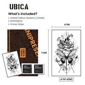 UBICA Tattoo,Semi-permanent Tattoos,2 Sheets Fake Tattoo,Realistic Tattoos Non-Reflective,Waterproof For 1-2 Weeks,Fantasy Flower Butterfly Tattoo Sticker 4.7x7.5in
