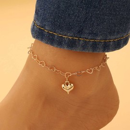 Yienate Boho Heart Anklet Bracelet Gold Love Heart Pendant Ankle Chain Minimalist Heart Satellite Foot Chain Hawaiian Beach Heart Pendant Foot Jewelry for Women and Girls