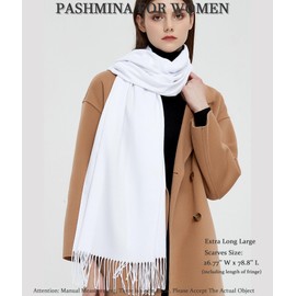 Gragengs Pashmina Shawls and Wraps Scarfs for Women Wedding Party Winter Warm Long Solid Color,White
