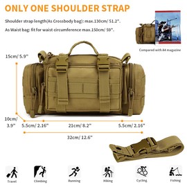 Huntvp 3 Way Waist Bag Tactical Molle Crossbody Shoulder Pack Handbag for Hiking Camping Trekking Hunting，Brown