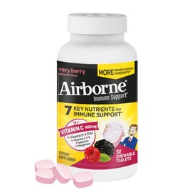 Airborne Vitamin C 1000mg (per Serving) Very Berry Chewable Tablets (32 Count in a Box), Gluten-Free Immune Support Supplement, with Vitamins A C E, Z