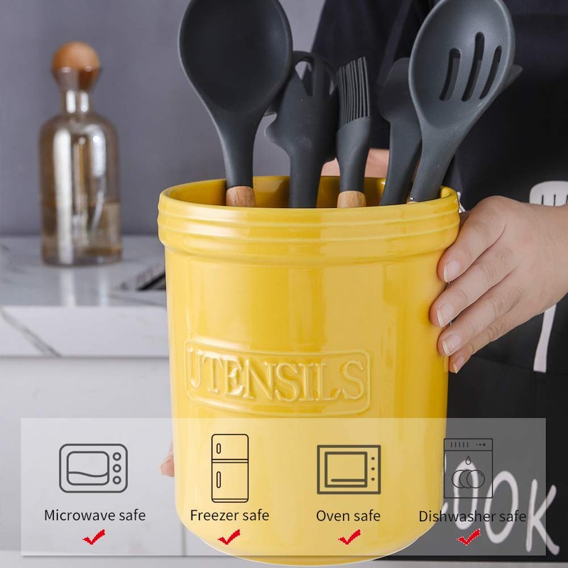 KOOV Cooking Utensil Holder, Large Ceramic Utensil Crock, Deep and