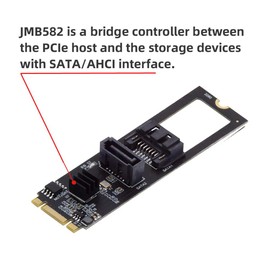 NFHK NGFF Key B+M PCI Express to SATA 3.0 6Gbps Dual Port Vertical Horizontal Adapter Converter Hard Drive Expansion Card JMB582 2280