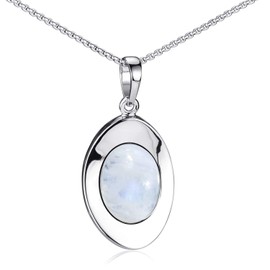 Materia Mondstein Schmuck Stein weiß oval aus 925 Silber mit Hals-Kette in Etui ka-37-k102-50 cm