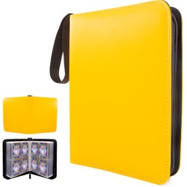 400 Pocket Card Binder Collect Holder,Trading Card Binder With 50 Removable Page Card Sleeves,Card Collector Album with Zipper Carrying Case for Boys and Girls (Yellow)