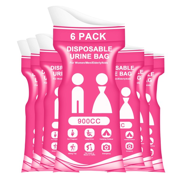 SZWLJ 6-Pack 900CC Pink Disposable Urine Bags for Camping Essentials