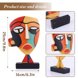 XIYOUQI 9.8” Resin Abstract Sculpture for Home Decor Modern, African Mask Decorative Sculpture, African Art Tribal Figurines, African Statues for Bookshelf, TV Stand, Living Room, Nightstand