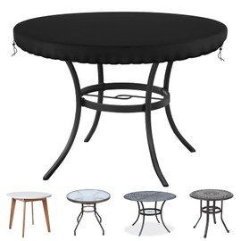 Delixike Garden Table Cover Round, Waterpoof, Windproof, Anti_UV Garden Furniture Cover,Heavy Duty Rip Proof 600D Patio Set Cover,Wipe Clean Table Cover for Outdoor/Indoor Use, Round 124cm Blac