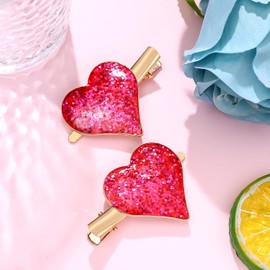Heart Hair Clips Large Valentine's Day Glitter Heart Alligator Metal Clip Red & Pink Heart Shape Duckbill Hairpins Sweet Love Heart Hair Barrettes for Women Girls Hair Styling Accessory
