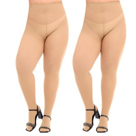 MANZI Plus Size Tights Women Opaque Tummy Control Tights 2 Pairs,Suntan,4XL