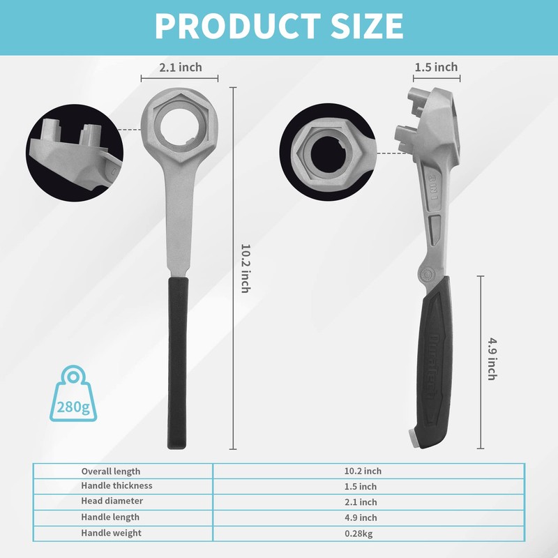DURATECH Aluminum Drum Wrench, 3-in-1 Bung Wrench, Barrel Opener Tool