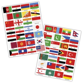 Finest Folia 56 Country Flags Set on 2 DIN A4 Sheets Each Flag 4.9 x 3.3 cm Sticker for Model Making Bicycle Car Motorcycle Decoration Countries R108 (Asia)