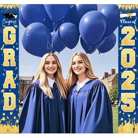 Graduation Decorations Navy Blue Gold 2025/Navy Gold Graduation Party Decorations Class of 2025/Congrats Grad Porch Banner for Navy Blue Grad Party Decor