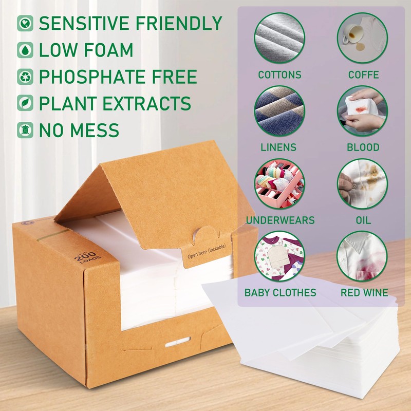 Freelivity Laundry Detergent Sheets, 200 Sheets Fresh Linen Scent -