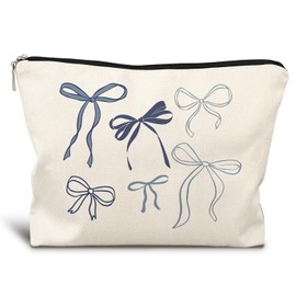 LIANGW Coquette Minimalist Bow Preppy Makeup Bag, Coquette Girly Cosmetic Bags for Women, Preppy Gifts for Women, Girly Stuff, Preppy Aesthetic Zipper Makeup Pouch