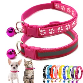 Weimostar Hot Pink Puppy Collar with Bell, 2-Pack Kitten Collar Reflective Dog Collar with Bell Nylon Soft Adjustable Buckle for XXS XSmall Tiny Boy Girl Pets Female Cats Yorkie Chihuahua X-Small