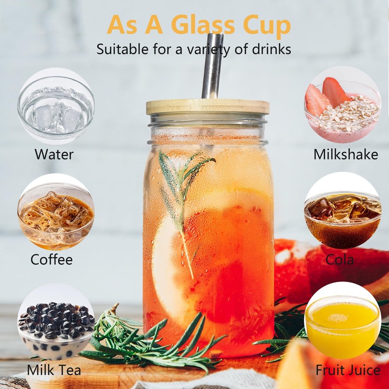 Icesip 4Pack 32oz Vintage Mason Jars with Bamboo Lids, Wide
