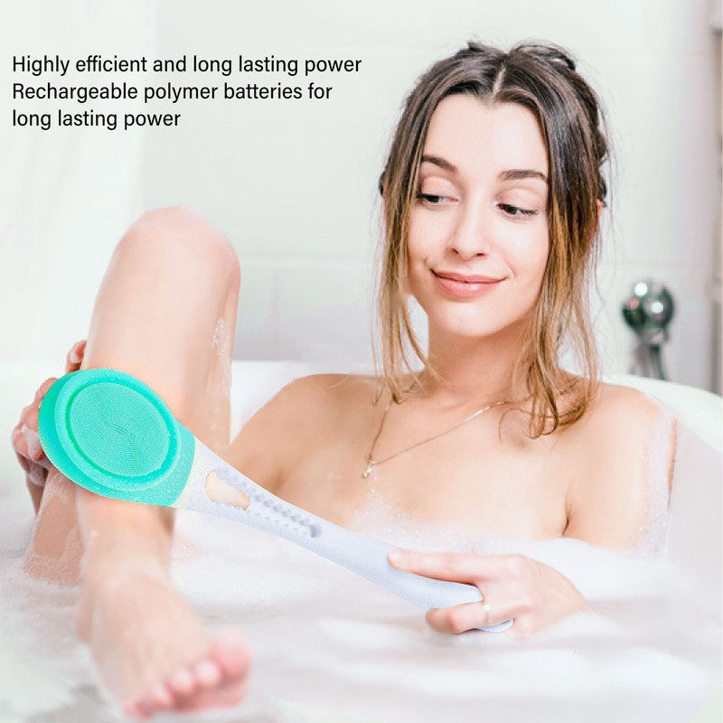 Electric Body Scrubber Brush 3 Speed Vibration Green Waterproof Long
