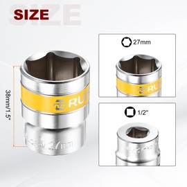 HARFINGTON 4pcs 1/2" Drive 6 Points Socket 27mm Metric Shallow Impact Socket CR-V Steel Flip Socket Spindle Axle Nut Impact Socket for Home Auto Hex Nuts Bolts Repair, Silver Yellow