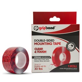 GripBond Clear Double Sided Mounting Tape, Heavy Duty Mounting Tape (1 Roll, 1.2”x120”) Indoor/Outdoor Weatherproof Double Sided Tape for Wall Mountings, Poster Tape, Picture Tape Clear Mounting Tape