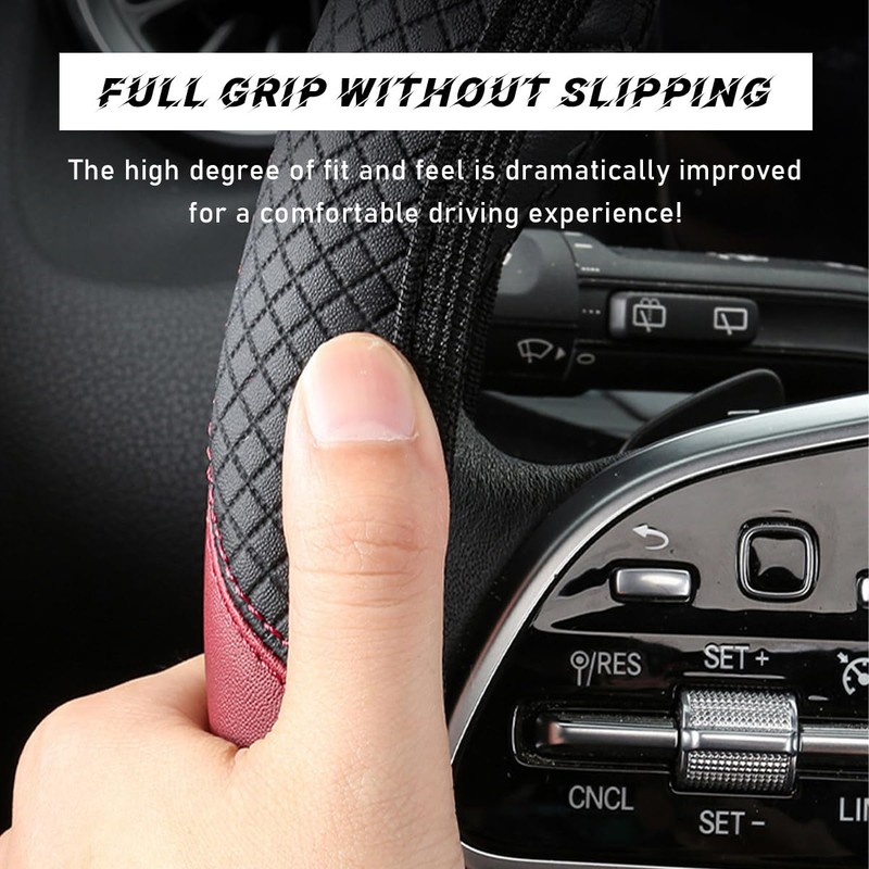 povtii Car Steering Wheel Cover, 15 Inch Leather Breathable Auto