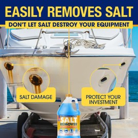 [1 Gallon] Concentrated Salt Remover + Corrosion Protection - Made in USA, Salt Gone for Boats & Cars, Ideal for Marine Engine & Outboard Motor Flush, Washes Salt Away from Boats, Vehicles, & Trailers