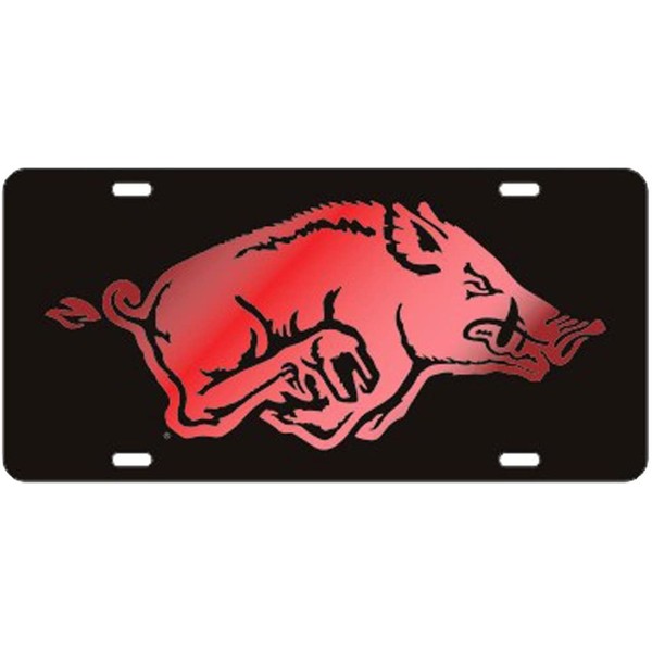 Craftique Arkansas Razorbacks Black w/Red Logo Laser Cut License Plate