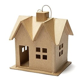 Factory Direct Craft Set of 3 Paper Mache Primitive Saltbox House Ornaments | Unfinished for DIY Holiday Decorations