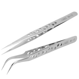 Grafting False Eyelashes, Stainless Steel Tweezers, Anti-Static Eyelash Tweezers Kit for Make-Up, Eyelash Extension Tool, Curved Tweezers + Straight Tweezers (Pack of 2)