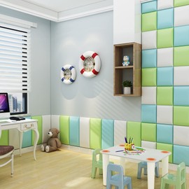 3D Anti-Collision Wall Padding for Kids, Peel and Stick Upholstered Wall Panels, Queen Headboard, Playroom Decorative Protection Wall Stickers, Pack of 2 Panels Sized 23.6” X 11.8” (Green)