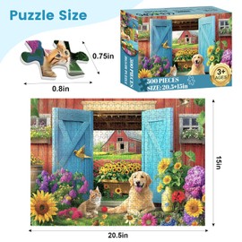 500 Piece Anilmal Farm Puzzle for Adults, Spring Flowers Jigsaw Puzzle, 500 Piece Dog and Cat Puzzle as Home Decor, Friends Family Activity Game Nights Gifts, 20.5×15 in