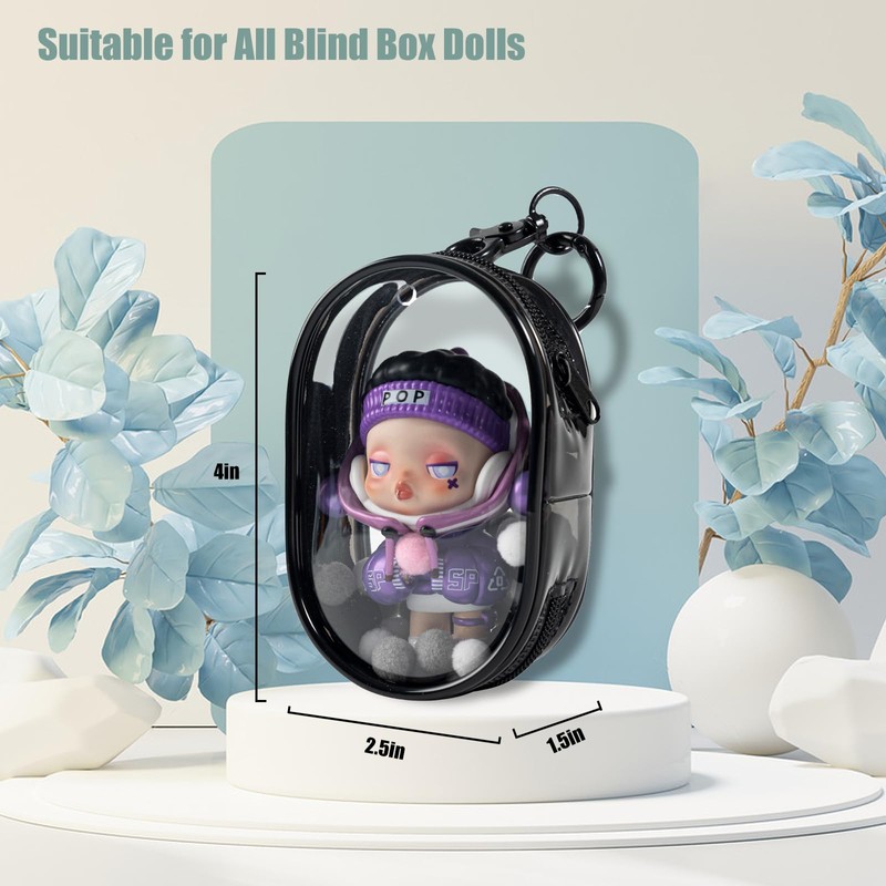 Clear Figures Display Bag, Portable Figures Storage Bag with Keychain,