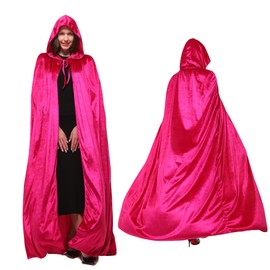 Hooded Cloak Maxi Cape Velvet Cloak With Hood Women&Men Wizard Costume Vampire Cape Hooded Women RoseRed 160CM