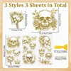 WANDIC 3 Sheets Rub on Transfers Stickers, Skeleton Flowers Pattern