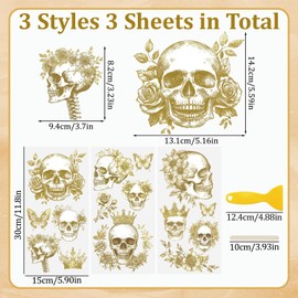 WANDIC 3 Sheets Rub on Transfers Stickers, Skeleton Flowers Pattern Waterproof Decals Furniture Decorative for DIY Postcard Scrapbooking,15 * 30cm