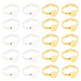 PandaHall 40 Pieces 2 Colours Adjustable Flat Ring Base Blank Metal Ring Rings with Round Finger Rings Ring Blanks with 8 mm Flat Rings Cabochon Base Bezel for Making Kit