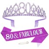 Uintoon 80th Birthday Decorations Purple Tiara Crown and 80 &