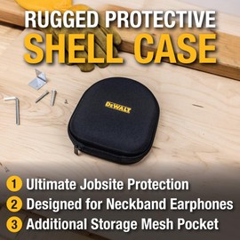 DEWALT Heavy Duty Protective Headphone Case for Neckband Earbuds, Compact Lightweight w/EVA Earphone Hard Shell Case, Headset Travel Carry Shockproof, Water-Resistant, Soft Interior & Accessory Pocket