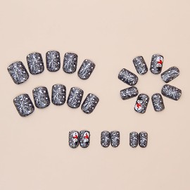 24Pcs Christmas Snowflake Press on Nails Short Square Fake Nails with Silver Glitter Designs Stick on Nails Xmas Snowman Acrylic Nails Full Cover Christmas False Nails Winter Nails Press ons for Women