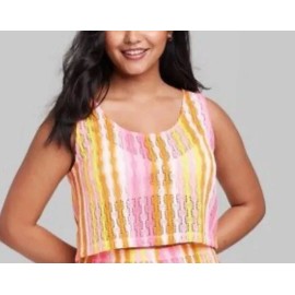 Wild Fable Women's Openwork Swing Crop Tank Top Sheer Crochet Size X Small Pink