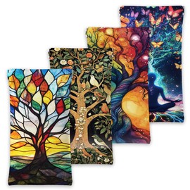 GLOBLELAND 4Pcs Tree of Life Soft Glasses Case Fantasy Squeeze Top Eyeglass Case Travel PU Leather Sunglass Case Portable Sunglasses Pouch for Women Men