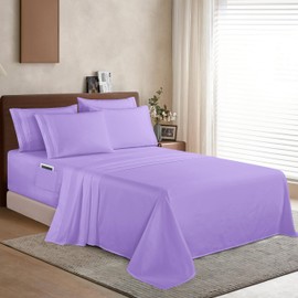 Elegant Comfort 1500 Premium Quality 6-Piece Bed Sheet Set - 18-24 Inch Extra Deep Pocket, Smart Storage Pockets, Wrinkle Free Ultra Soft 6PC Extra Deep Pocket Sheets, Queen, Lavender