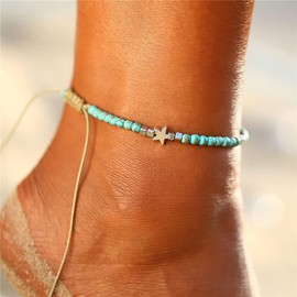 JUSTUSNX Boho Layered Adjustable Anklet Star Bead String Ankle Bracelet Beach Summer Foot Jewelry Chain for Women and Girls