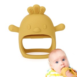 Socub Silicone Baby Teether Toy for Infants 12+ Months, BPA Free Anti-Drop Silicone Mitten Teething Toy for Soothing Sore Gums, Baby Chew Toys for Sucking Needs, Mango