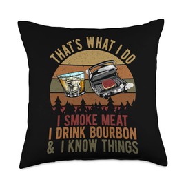 Bourbon & Whisky Drinker Gifts Borubon Whisky Meat Smoking Smoker BBQ Grill Throw Pillow, 18x18, Multicolor