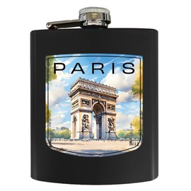 R and R Imports Paris France Design E Souvenir 7 oz Steel Flask Matte Finish Black Single