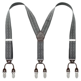 Kangdai Men's Braces, 6 clips, heavy duty, Y back, 10 colours, durable elastic adjustable braces, strong metal clips. - Red Diamond