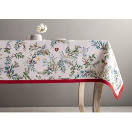 Maison d' Hermine Holly Time 100% Cotton Tablecloth Kitchen Dining Table Cloth for Rectangle Tables Farmhouse Tabletop Cover for Parties, Wedding Thanksgiving/Christmas (140cm x 230cm)